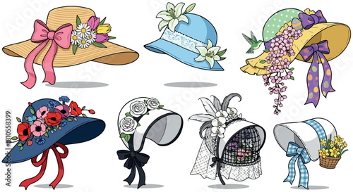 Vintage hats with flowers and ribbons collection