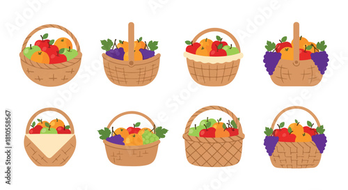 Fruit baskets with various fruits