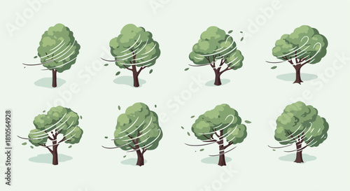 Trees blowing in wind with transparent background