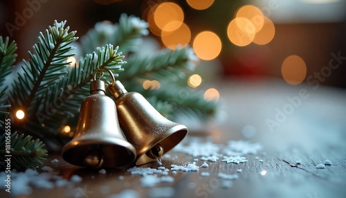 Merry Christmas, surrounded by silver jingle bells,  created with generative ai