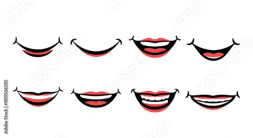 Smiling mouths collection with transparent background