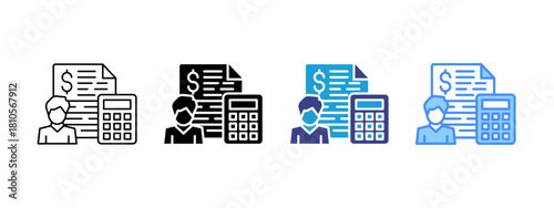 Accountant icon set multiple style collection