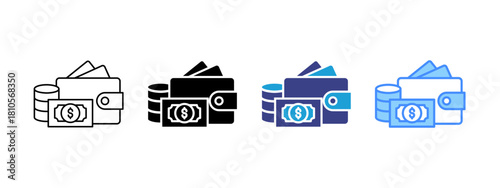 Wallet icon set multiple style collection