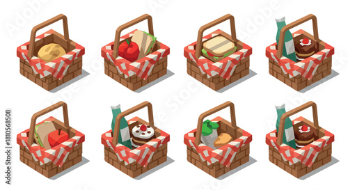 Picnic baskets with food items for summer