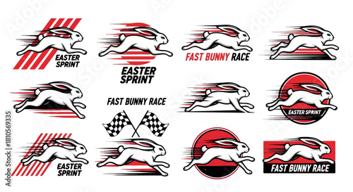 Easter bunny sprint collection with dynamic action poses