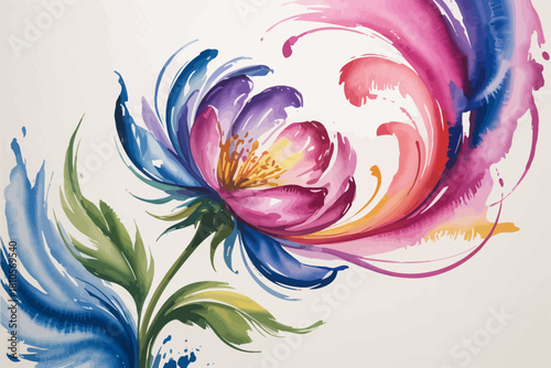 A stunning watercolor painting of a vibrant flower, with swirling colors and brushes that evoke a sense of beauty, creativity, and artistic expression in nature.