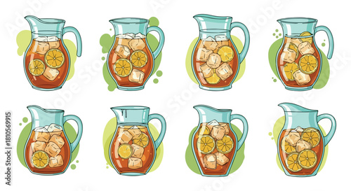 Iced tea in pitchers with lemon slices