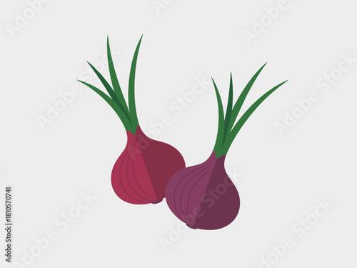 A captivating illustration depicting a pair of fresh red onions with vibrant green sprouts, showcasing the beauty and freshness of organic vegetables in culinary contexts.