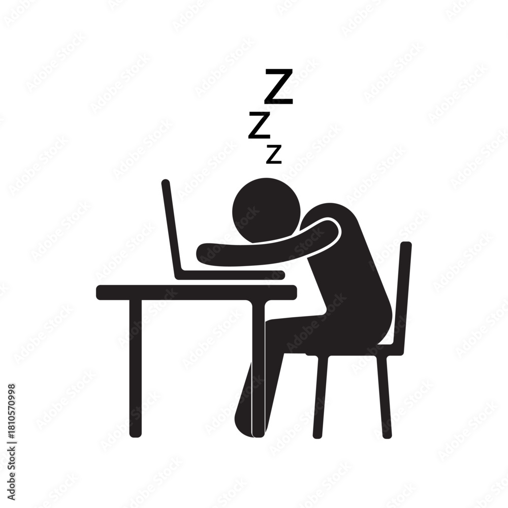 Fototapeta premium flat icon vector of a person sleeping on a work desk and laptop