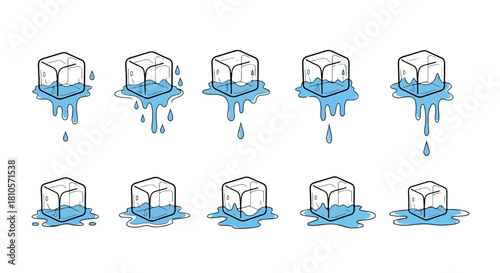 Melting ice cubes with dripping water