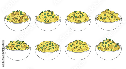 Bowls of food with green onions and potatoes