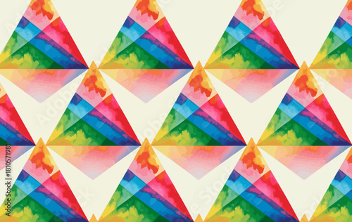 A vibrant and colorful pattern of triangles created with watercolor techniques, showcasing depth and visual interest, ideal for backgrounds or artistic projects.