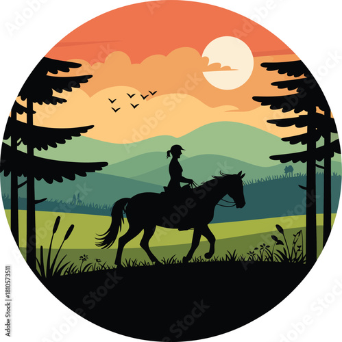 Horseback Riding in Forest landscape Scenery Rider on Horseback Silhouette Nature