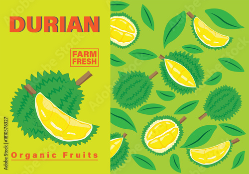 Durian packaging design templates, watercolour style vector illustration.