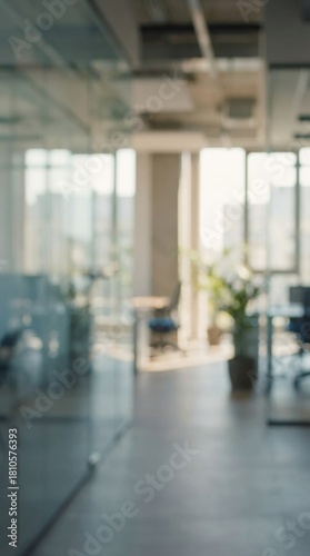 Abstract Modern Coworking Office Interior Background, Blurry Workspace with Minimalist Design, Contemporary Furniture, and Professional Elegant Atmosphere