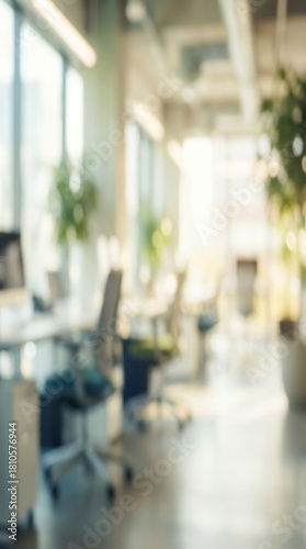 Abstract Modern Coworking Office Interior Background, Blurry Workspace with Minimalist Design, Contemporary Furniture, and Professional Elegant Atmosphere