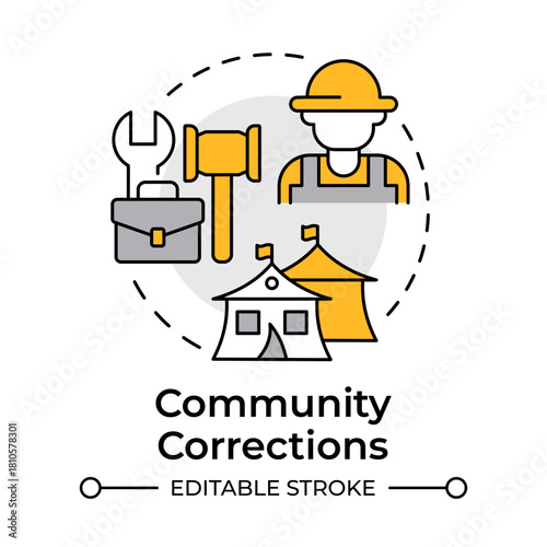 Community corrections multi color concept icon. Live in society under supervision. Correctional institution. Round shape line illustration. Abstract idea. Graphic design. Easy to use in booklet