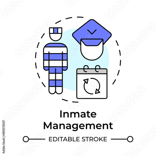 Inmate management multi color concept icon. Supporting convicted individuals. Correctional facilities system. Round shape line illustration. Abstract idea. Graphic design. Easy to use in booklet
