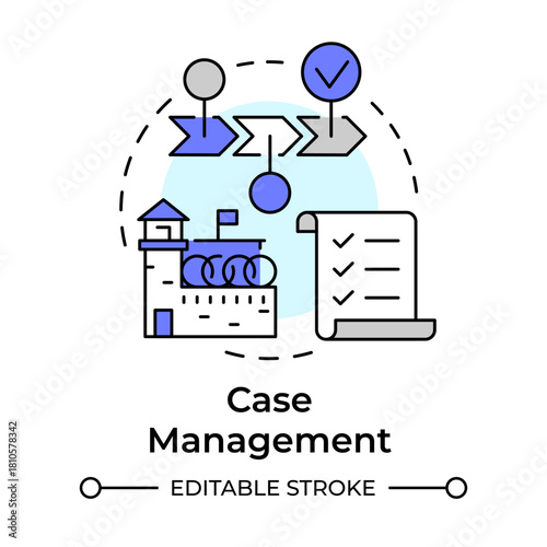 Case management multi color concept icon. Plans based on personal history. Correctional facilities system. Round shape line illustration. Abstract idea. Graphic design. Easy to use in booklet