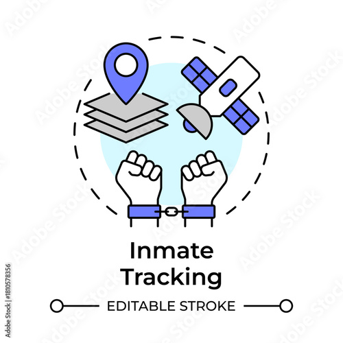 Inmate tracking multi color concept icon. Technologies to monitor location. Correctional management system. Round shape line illustration. Abstract idea. Graphic design. Easy to use in booklet