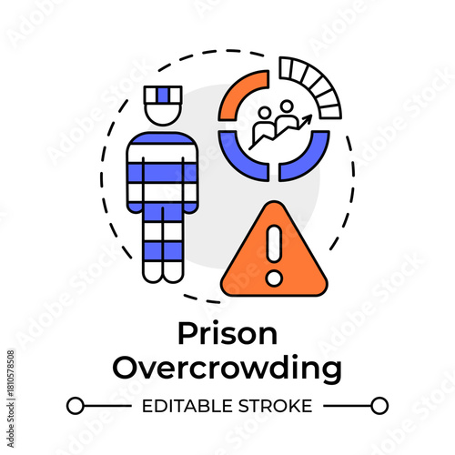 Prison overcrowding multi color concept icon. Facility capacity. Contemporary issues in correctional management. Round shape line illustration. Abstract idea. Graphic design. Easy to use in booklet