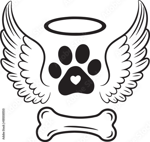 Angel Wing Paw Print Memorial Tattoo SVG 
