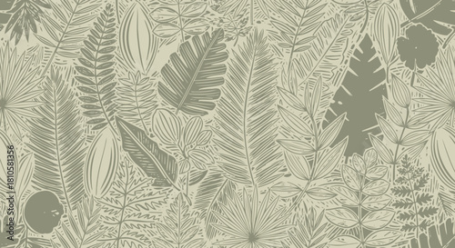 Botanical Pattern Featuring Tropical Leaf Silhouettes in Subtle Tones