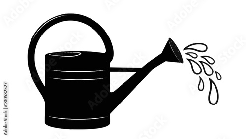Vector illustration of black silhouette of a watering can pouring water droplet shape on a transparent background 