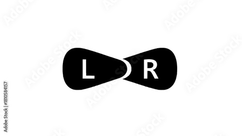 Vector illustration of black icon representing left and right orientation with l and r letter isolated on transparent background 