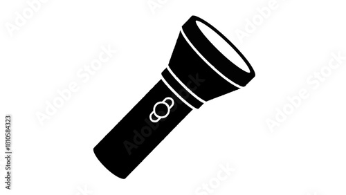 Vector illustration of black silhouette icon of a handheld flashlight or torch for illumination, isolated on transparent background 