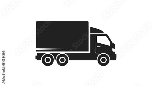 Vector illustration of black silhouette icon of a delivery truck or cargo van for shipping and logistics service, isolated on transparent background 