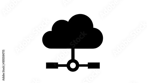 Vector illustration of black and white icon representing cloud network connection or cloud computing service isolated on transparent background 