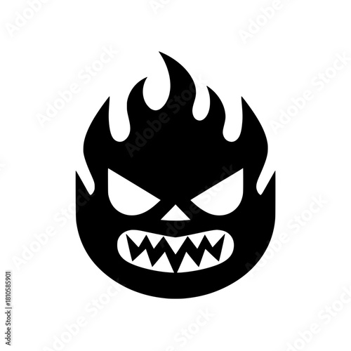 Furious Fire Face Mascot Silhouette with Sharp Teeth Vector