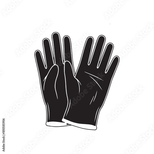 Pair of black rubber gloves for protection, cleaning, and industrial work