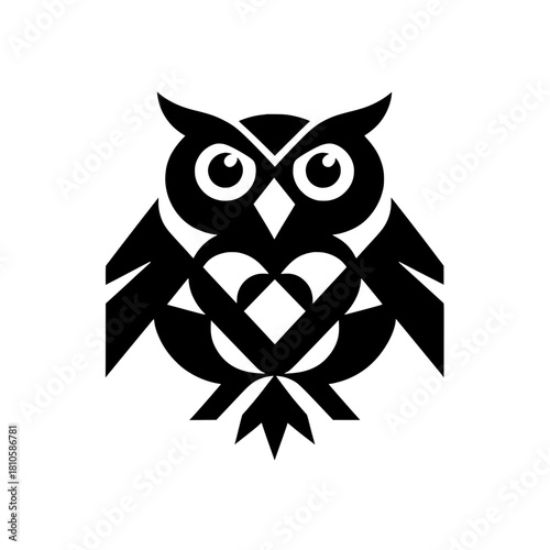 Geometric Owl Vector Logo with Heart Symbol