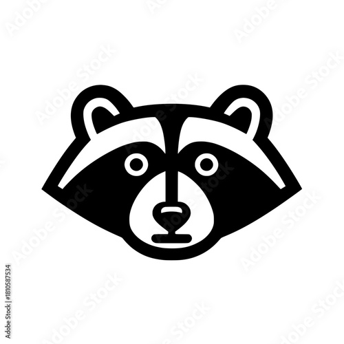 Cute Raccoon Head Icon – Black Vector Animal Mascot