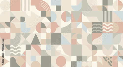 Abstract geometric pattern with pastel shades and diverse shapes for