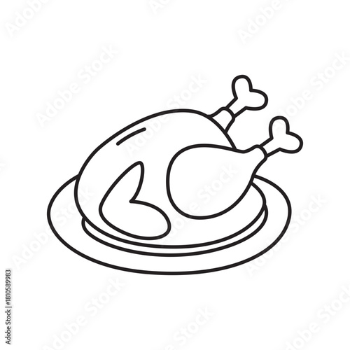 roasted chicken line art illustration, suitable for minimalist design, healthy eating concepts and coloring book