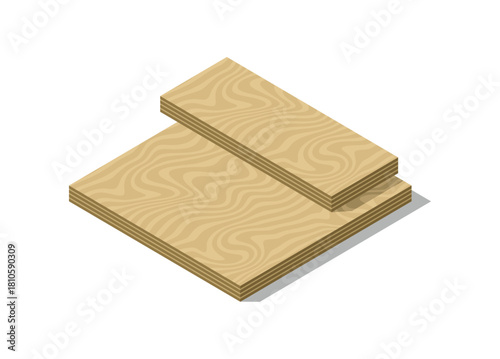 Plywood piece stack. Simple flat illustration in isometric view.