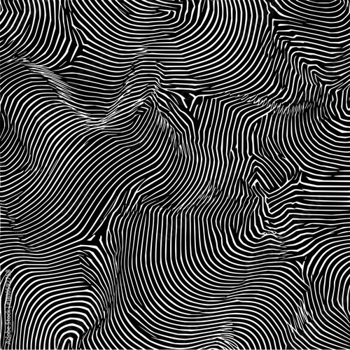 Abstract topographic map illustration with curved white lines on a black background surface detail