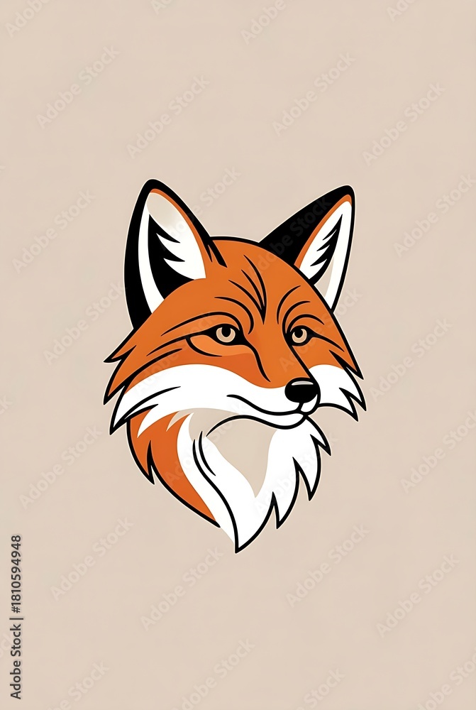 Obraz premium A captivating portrait of a fox's head, showcasing its sharp features and vibrant orange fur against a soft, neutral background