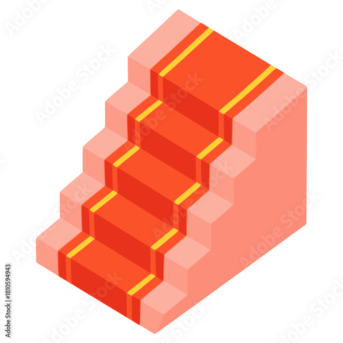 stairs with red carpet success achievement flat color vector illustration template design