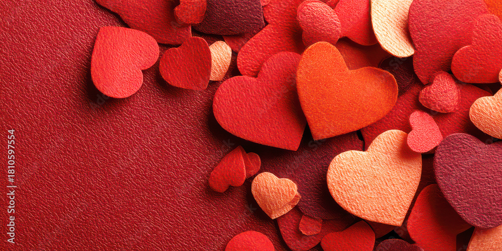 Obraz premium Abundance of Textured Red and Orange Paper Hearts on a Deep Red Surface