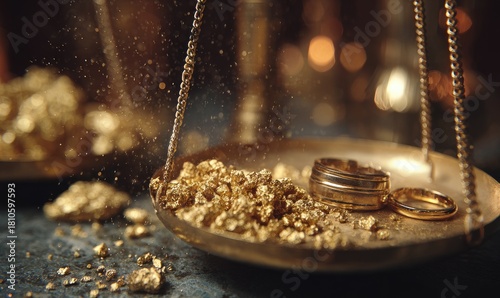 Gold nuggets on a balance scale