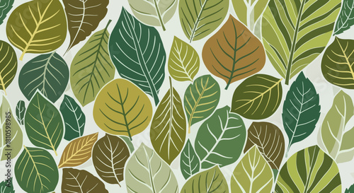 Vibrant leafy pattern with diverse shades of green and intricate