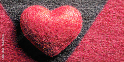 Single Textured Magenta Heart Resting on a Diagonal Patterned Felt Background