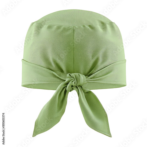 Light green head covering with a tied knot