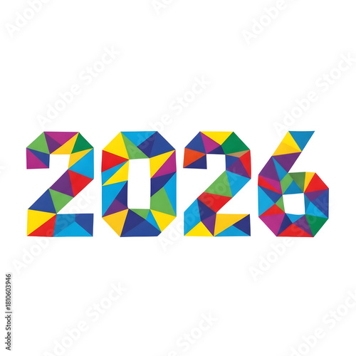 Colorful geometric 2026 new year design on black background