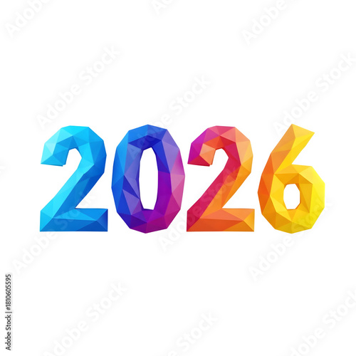 Vibrant low poly 2026 year illustration on a black background