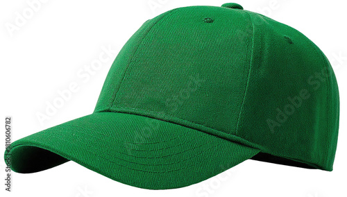 Emerald green baseball cap with a curved brim on dark backdrop